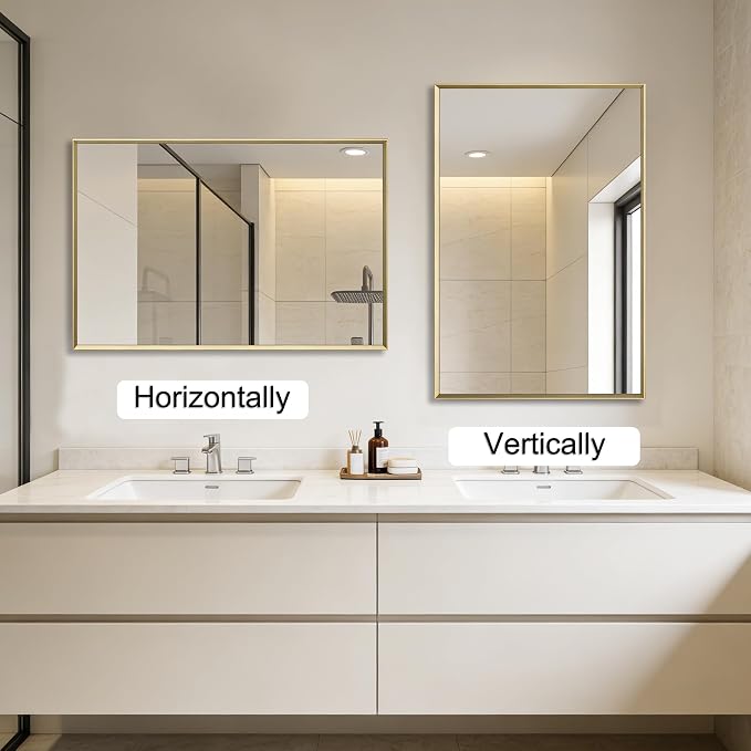 Bathroom Mirror for Wall, 30x40 Inch Metal Framed Mirror, Brushed Gold - Image 7