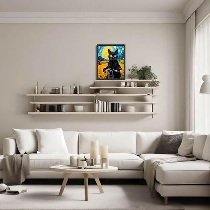 Hamduker Van Gogh Wall Art Cat Poster Starry Night Funny Bathroom Vintage Wall - Image 3