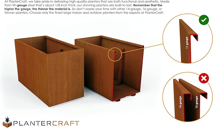 Tall Corten Steel Planter Box – 36x24 Inch Large Rectangular Planter for Outdoor Patios & Gardens | Heavy Duty Metal | Made in USA, Fully Assembled