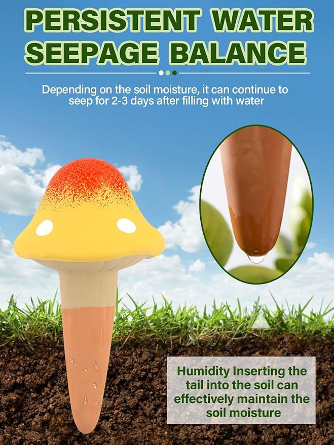 Kalolary 4Pcs Plant Watering Globes, Self Watering Spikes Terracotta Drip Water Stakes Irrigation Watering Bulbs for Pot, Indoor, Outdoor, Vacation ﻿(Gradient Mushroom)