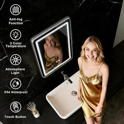 LED Bathroom Mirror, 16 x 24 Inch Anti-Fog Bathroom Mirror - Image 2