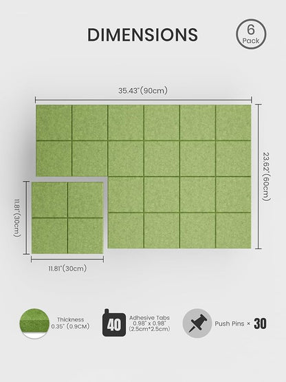 Bumusty Large Felt Bulletin Board, 30 Push Pins, 40 Adhesive Tabs, Kelly Green - Image 2