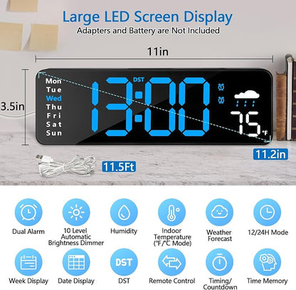 Digital Wall Clock with Remote Control, Large Display Plug in LED Digital Alarm - Image 2