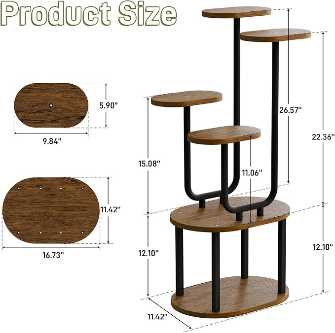 Plant Stand Indoor with Grow Lights, 6 Tier 38.6″ Tall Metal Plant Shelf for Multiple Plants, Plants Shelves Corner Flower Holder, Double U-Shape Plant Rack for Home, Living Room, Patio, Bedroom