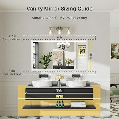 55x30 Inch White Bathroom Mirror - Image 2