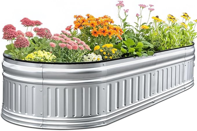 KING BIRD Raised Garden Bed Kit 2025 Upgraded Modular DIY Galvanized Planter Garden Box Outdoor for Gardening, Vegetables, Flowers, Elegant Roman Column Design, 47x24x12 in, Silver