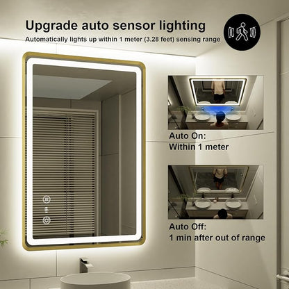 24x36 Inch Gold Framed LED Bathroom Mirror, Smart Bathroom Mirror - Image 4