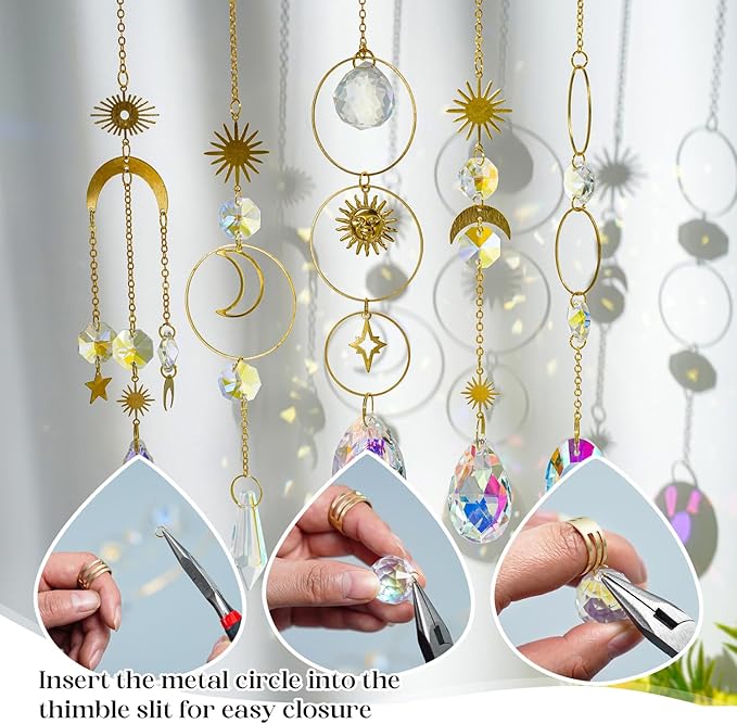 H&D HYALINE & DORA 215pcs DIY Crystal Suncatcher Kits for Adults Art Crafts Set with Rainbow Maker Prisms Pendant Sun Catchers Hanging Decor for Window Garden Wedding, Gold