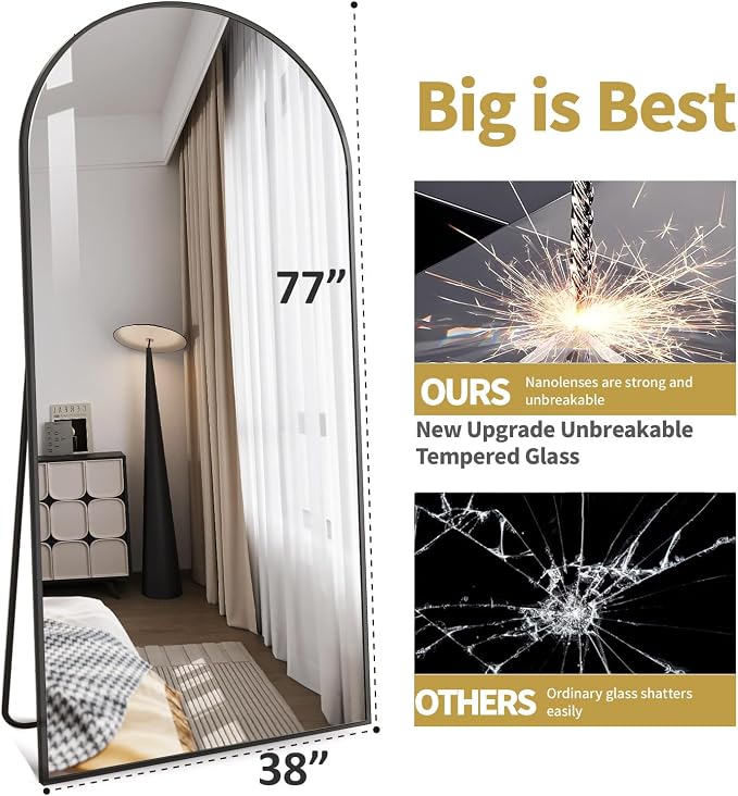 DMWOODFL 77x38 Inch Gold Arched Full Length Mirror - Image 2