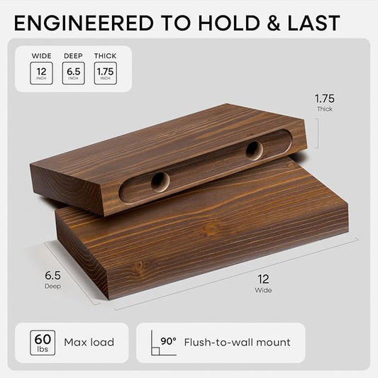 Homeforia Classic Walnut 12 inch Floating Shelf, High End Solid Real Wood Small - Image 2