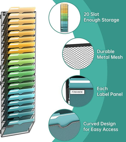 SUPEASY 20 Tier Wall File Organizer, Hanging Wall Mounted Mail Organizer - Image 3