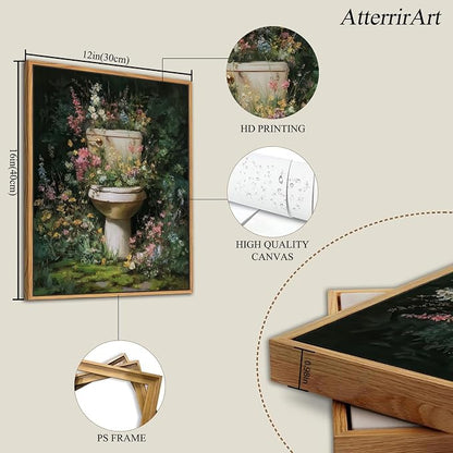 AtterrirArt Framed Funny Bathroom Wall Art, 12 * 16inch, Vintage Toilet Bowl - Image 4