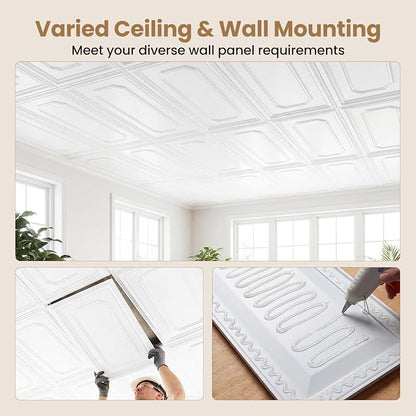 Giantex 12 Pack PVC Wall Panels, Glue Up or Drop Ceiling Panel, Waterproof 3D - Image 5