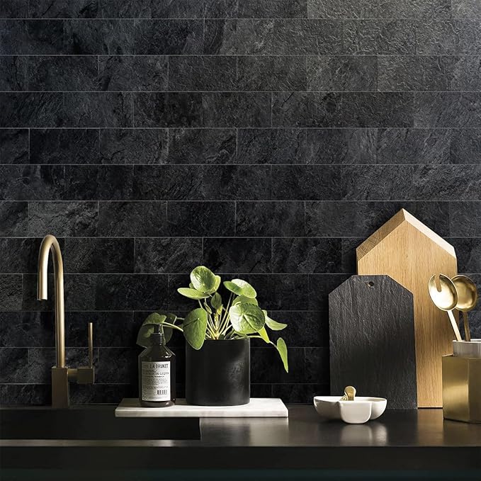 AULIGET 100 Piece Black Slate Peel and Stick Backsplash Wall Tiles, Laundry Room - Image 4