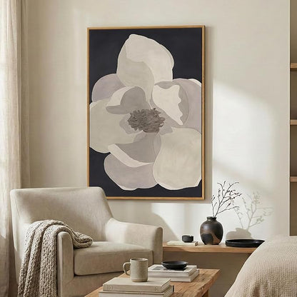 Framed Neutral Modern Floral Black and White Wall Art, Large Contemporary - Image 4