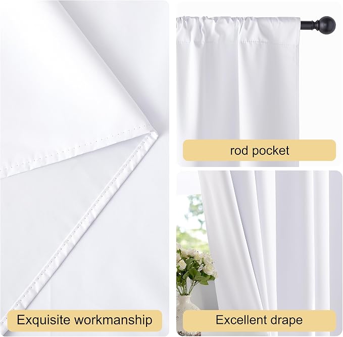 NICETOWN Bedroom 100% Blackout Curtains, 2 Panels, 42 by 72, Snow White - Image 5