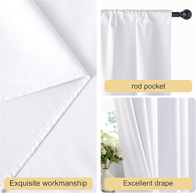 NICETOWN Bedroom 100% Blackout Curtains, 2 Panels, 42 by 48, Snow White - Image 5