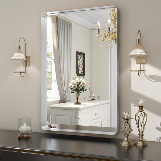Easly Silver Bathroom Mirror for Wall, 30x22 Inch Rectangular Aluminum Alloy - Image 2