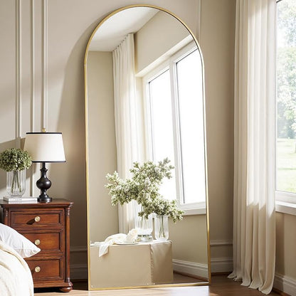 Dewfig Arched Gold Full Length Mirror, Full Body Mirror by YourSpacePerfectlyReflected