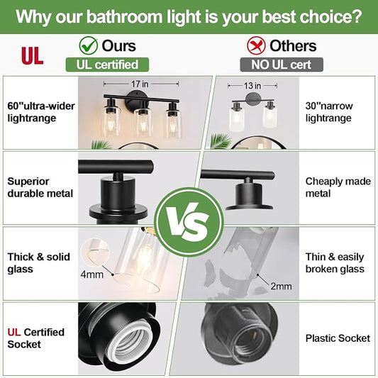 Zarbitta 3-Light Bathroom Light Fixtures, 17.23" Black Modern Vanity Lights - Image 2