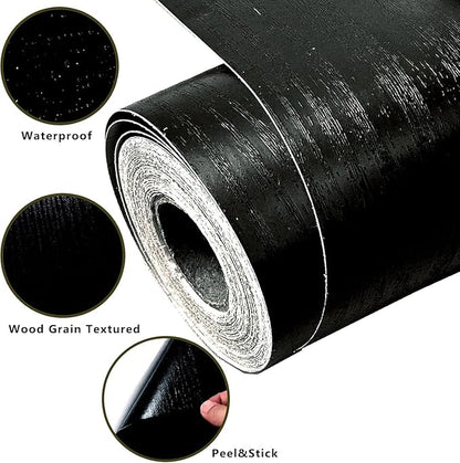 DESOMINOR 27FT Black Border Peel and Stick Black Wood Grain Wallpaper Border - Image 4