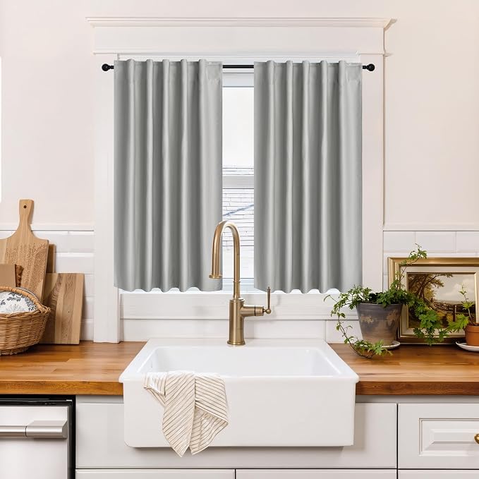 RYB HOME 100% Blackout Basement Curtains 36 inches Long, Heat & UV Blocking by RYBHOME