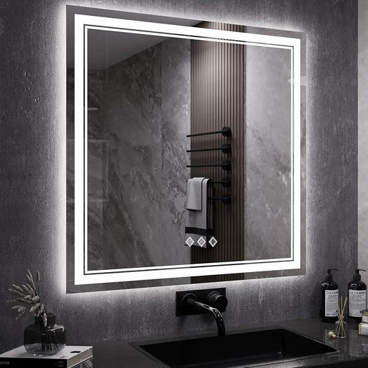 LED Mirror, 40x40 Inch Gradient Front and Backlight Bathroom Mirrors by VanPokins-GlobalHighEndLEDBathroomMirrorBrand