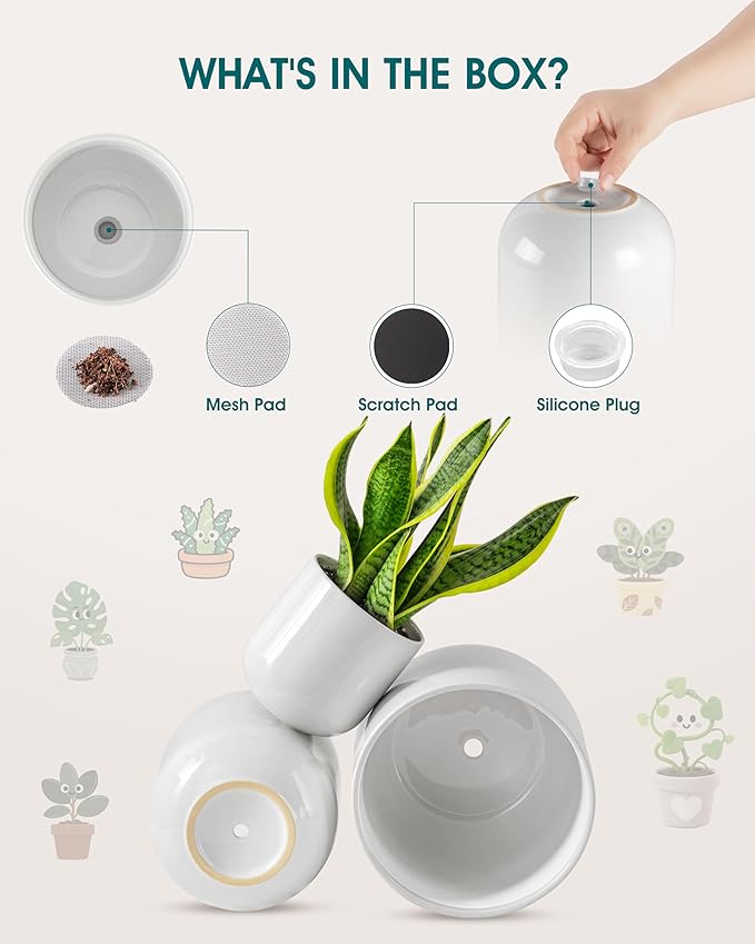 vancasso 6+8+10 inches Ceramic Plant Pots, Set of 3, Planters with Drainage Hole, Flower Pots Planters Pots for Indoor Plants, Modern Indoor Decorative Garden Pot, Home Decor, White