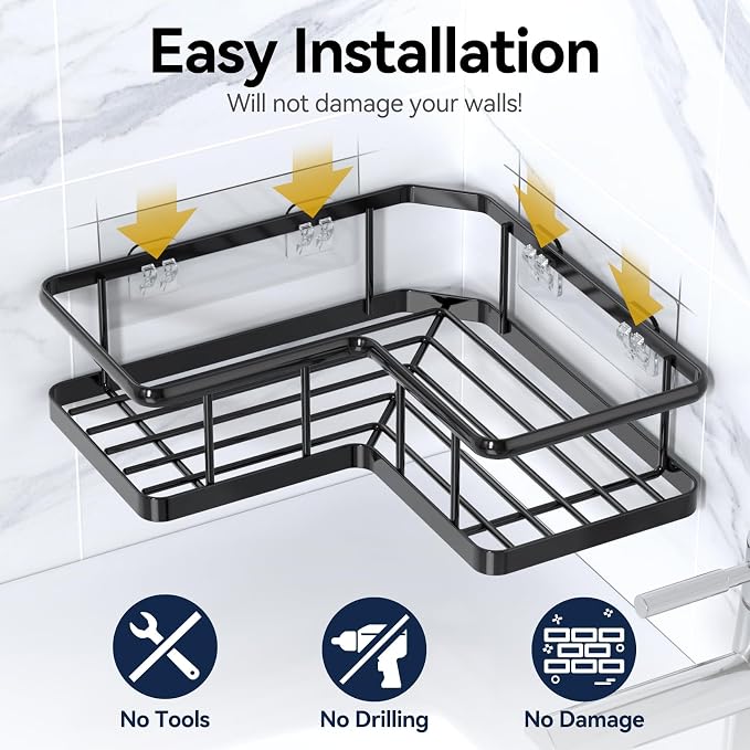 YASONIC Corner Shower Caddy 2 Pack, No Drill Adhesive Shower Storage Shelves - Image 6