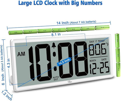 WallarGe 14.5'' Large Digital Wall Clock Battery Operated - Image 5