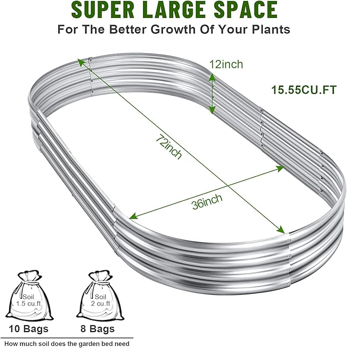 Land Guard Galvanized Planter Raised Beds, 6×3×1ft Galvanized Water Trough, Keyhole Raised Garden Bed Metal Galvanized………
