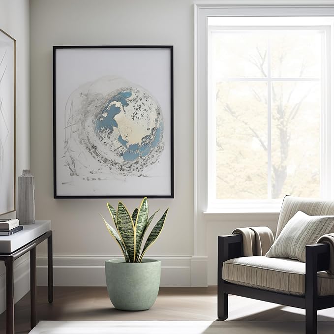 Kante 14 Inch Dia Round Concrete Planter, Indoor Outdoor Large Plant Pot with Drainage Hole and Rubber Plug for Home Patio Garden, Mint Green