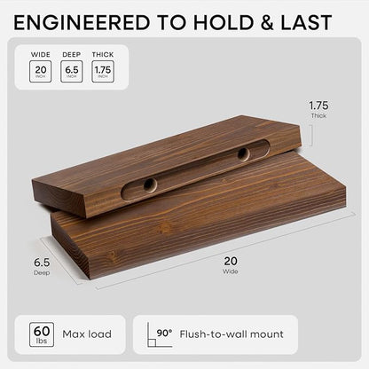 Homeforia Classic Walnut 20 inch Floating Shelf, High End Solid Real Wood Small - Image 2