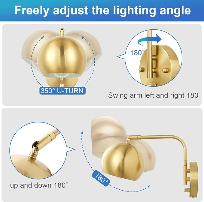 VATONI Wall Sconces Plug in, Dimmable Wall Sconce Swing Arm Wall Lights - Image 3