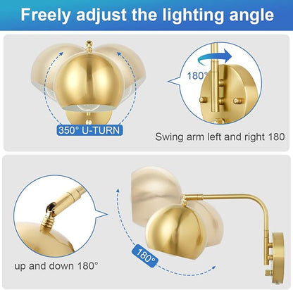 VATONI Wall Sconces Plug in, Dimmable Wall Sconce Swing Arm Wall Lights - Image 3