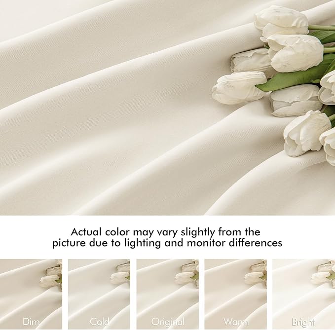 MIULEE Beige White Back Tab Blackout Curtains 120 Inch Long 2 Panels Set - Image 8