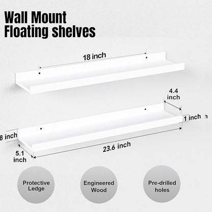 Boswillon 23.6 Inches Long Floating Shelves, 2 Set Modern White Wall Shelf - Image 3