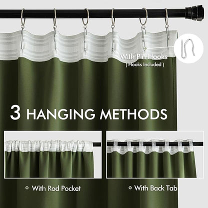 MIULEE Olive Green Back Tab Blackout Curtains 90 Inches Long 2 Panels Set - Image 3