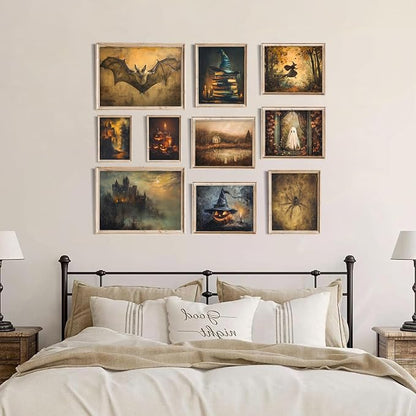 Vodefoad 10Pcs Vintage Halloween Canvas Wall Art Retro Pumpkin Poster Victorian - Image 6