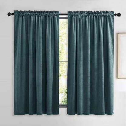 NICETOWN Greyish Blue Velvet Curtains 52" x 63", 2 Panels - Image 2