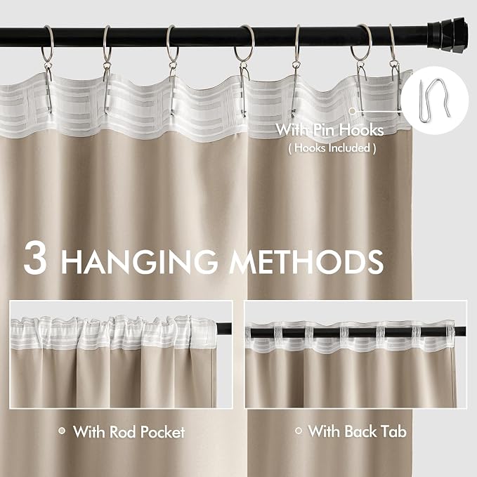 MIULEE Taupe Back Tab Blackout Curtains 102 Inch Long 2 Panels Set - Image 3
