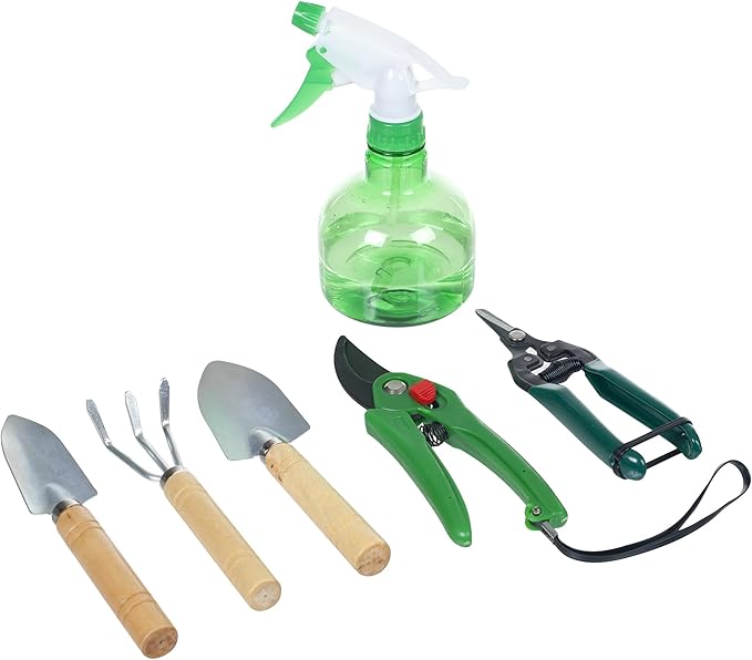 Pure Garden 7 Piece Gardening Tool Set – Mini Planting and Repotting Kit and Carrying Tote Bag Organizer for Succulents, Herbs, and Bonsai Plants