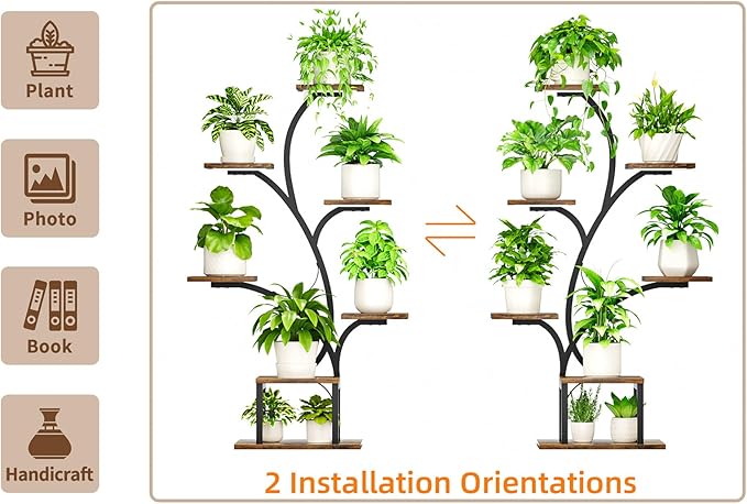 Plant Stand Indoor with Grow Lights, 7 Tiered Indoor Plant Shelf, 49" Corner Plant Stands for Indoor Plants, Metal Plant Flower Display Shelves, Tree-Shaped Plant Rack for Home, Patio, Black