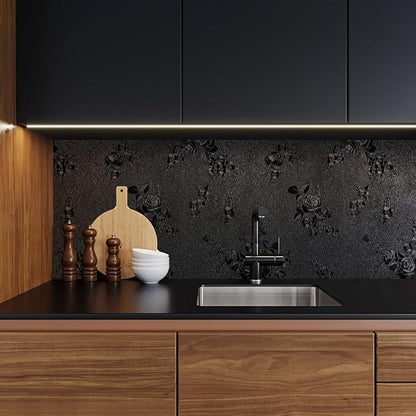 Erfoni Black Peel and Stick Wallpaper Black Floral Embossed Contact Paper - Image 7