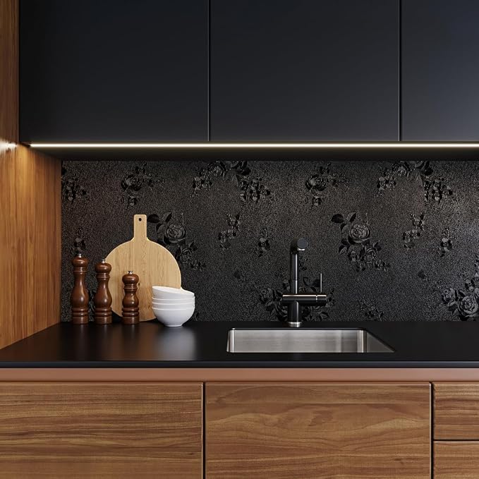 Erfoni Black Peel and Stick Wallpaper Black Floral Embossed Contact Paper - Image 8