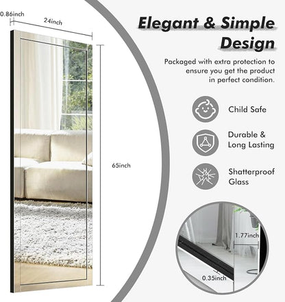 Syndra 65‘’x24‘’ Beveled Edge Full Length Mirror, Frameless Wall-Mounted & - Image 3