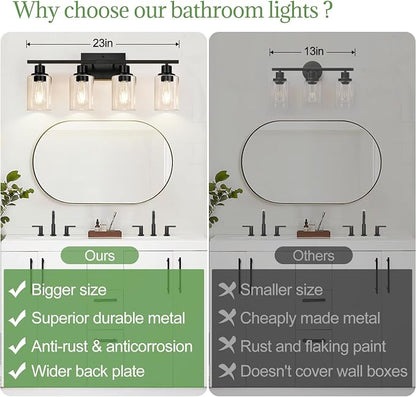 Indoi 4-Light Bathroom Light Fixtures, Matte Black Modern Vanity Lights - Image 2