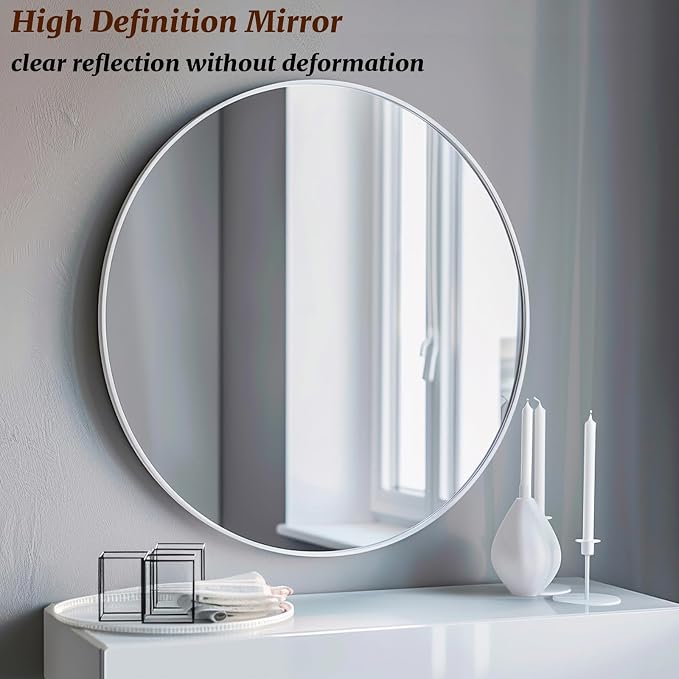 White Round Mirror 16 inch, Bathroom Mirror, Round Wall Mirrors - Image 3