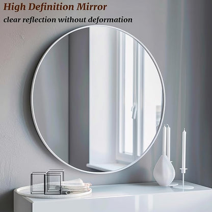 White Round Mirror 16 inch, Bathroom Mirror, Round Wall Mirrors - Image 3