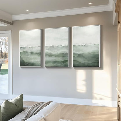 Large Framed Sage Green Abstract Landscape Wall Art - Image 8